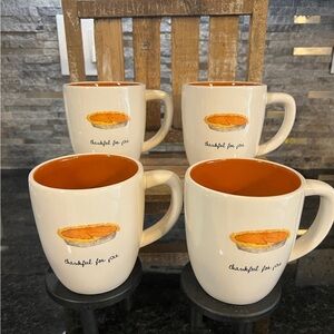 RAE DUNN 2017 OG “THANKFUL FOR PIE” MUG SET (4)